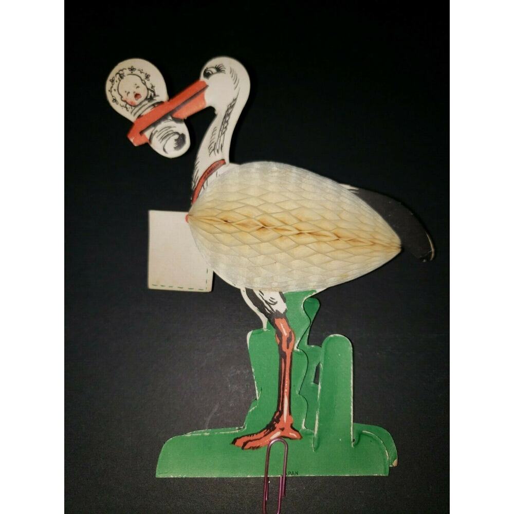 Vintage Honeycomb Stork Baby Decoration Made in Japan New Old Stock Rare PB83